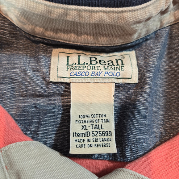 Vintage LL Bean Casco Bay Polo Shirt Mens XL Tall Pink 90s Ringer Tee Retro - Picture 3 of 6